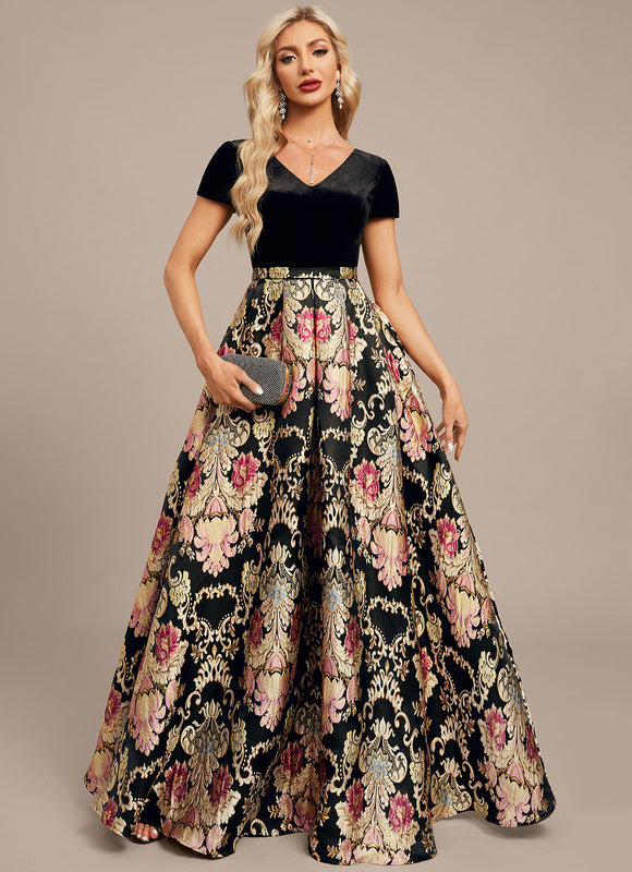 Robe Trapèze Velours Floral Noir - gallery 7