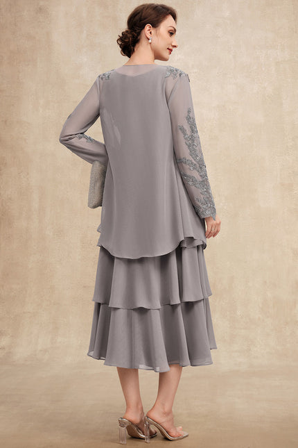 Robe Trapèze Grise Volante - gallery 4
