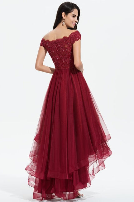 Robe Trapèze Rouge Tulle Ondulant - gallery 3
