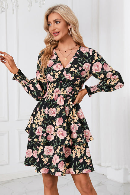 Robe Trapèze Fleurie Noire - gallery 1