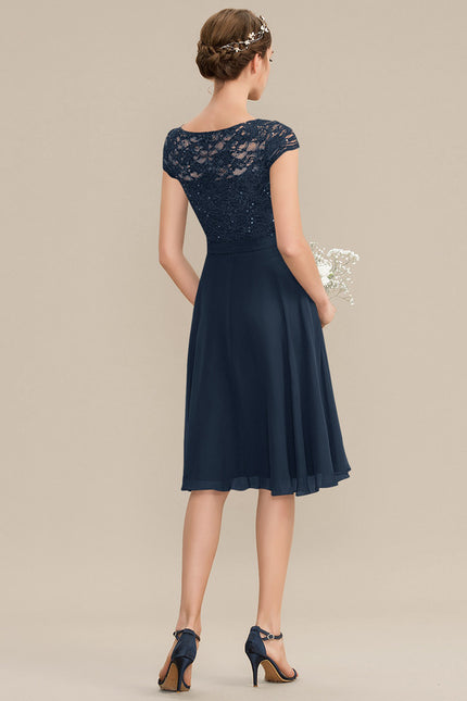 Robe Trapèze Bleu Marine Dentelle - gallery 3
