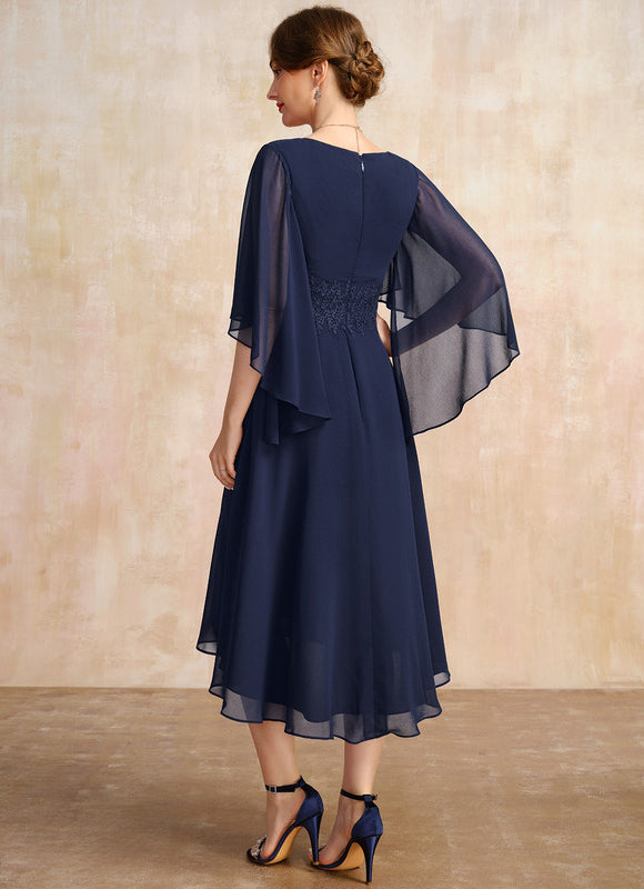 Robe Trapèze Chiffon Marine - gallery 5