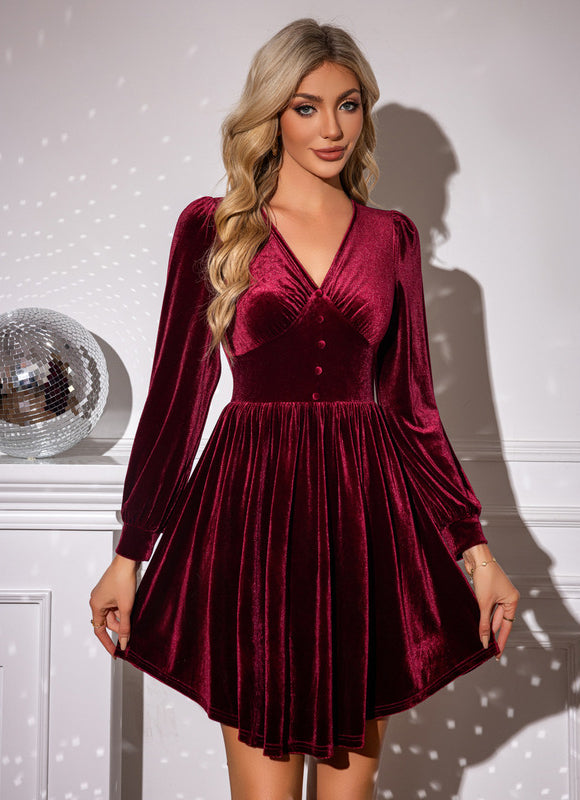 Robe Trapèze Festive Velours Rouge - gallery 5