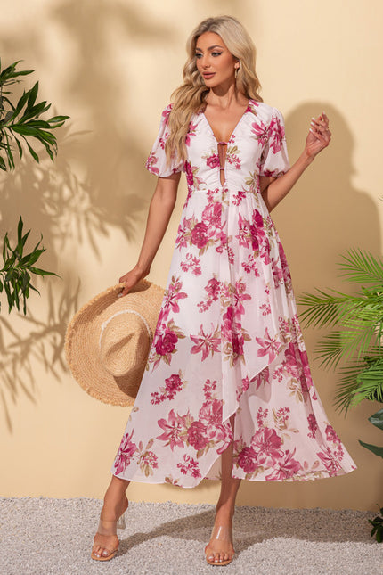 Robe Trapèze Nuit Fleurie Asymétrique - gallery 3