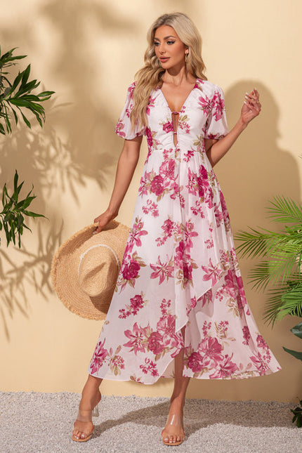 Robe Trapèze Nuit Fleurie Asymétrique - gallery 3