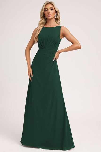 Robe Trapèze Verte Mousseline Longue - gallery 3