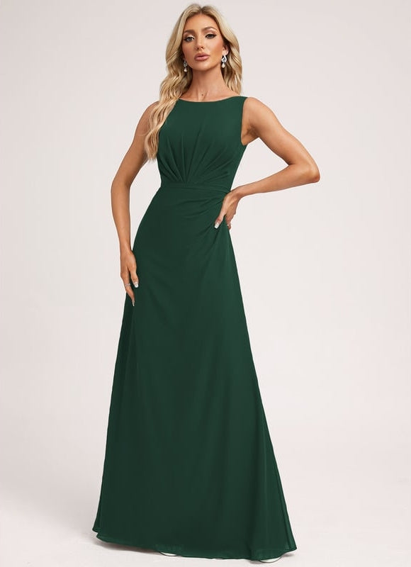 Robe Trapèze Verte Mousseline Longue - gallery 3