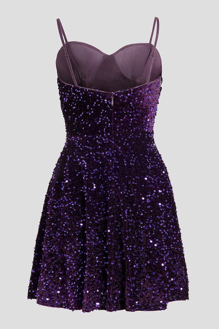 Robe Trapèze Pailletée Violet - gallery 7