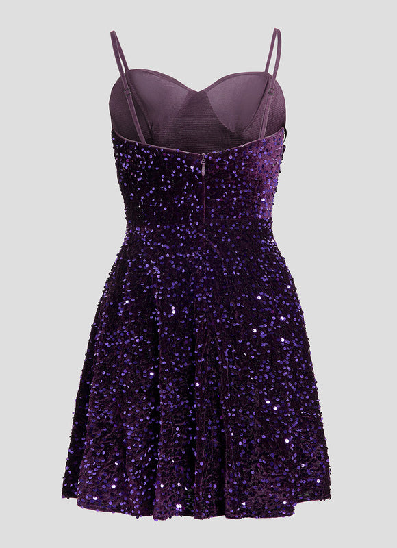 Robe Trapèze Pailletée Violet - gallery 7