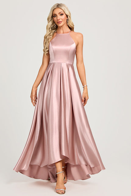 Robe Trapèze Satin Rose Clair Élégante - gallery 3