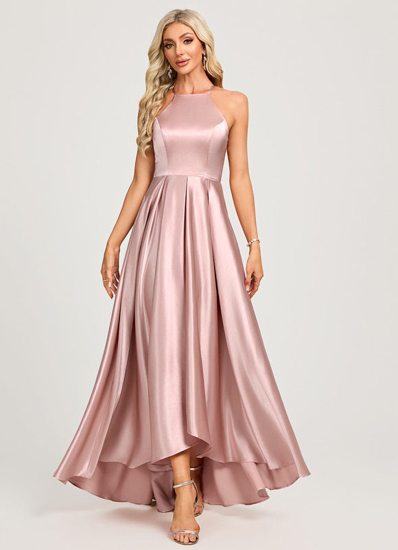 Robe Trapèze Satin Rose Clair Élégante - gallery 3