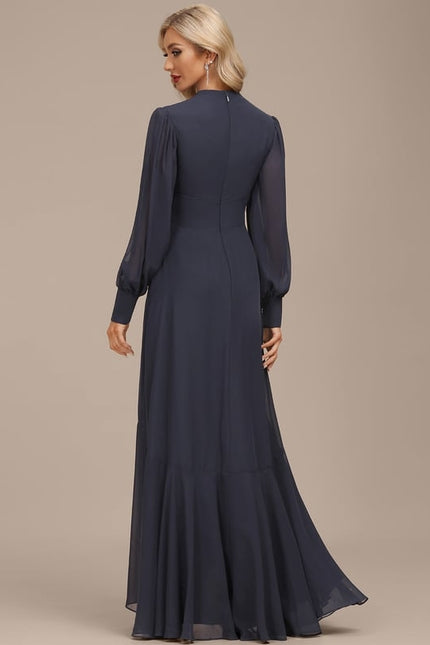 Robe Trapèze Bleue Marine Asymétrique Mousseline - gallery 2