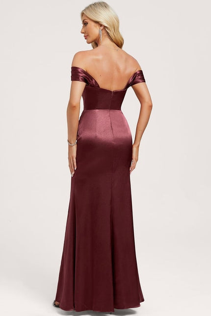 Robe Trapèze Satin Bordeaux Évasée - gallery 4