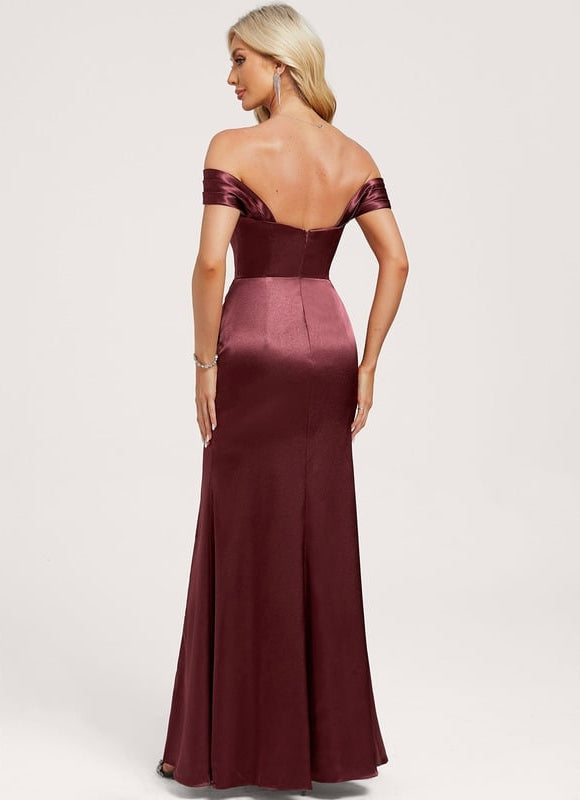 Robe Trapèze Satin Bordeaux Évasée - gallery 4