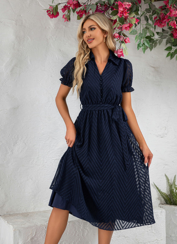 Robe Trapèze Marine Texturée - gallery 1