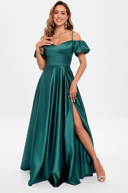 Robe Trapèze Satin Bleu Éclatant - gallery 1