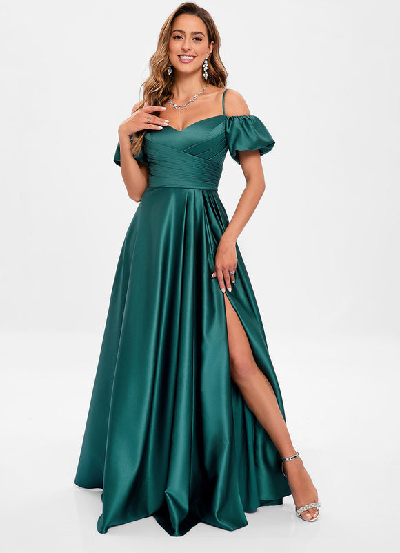 Robe Trapèze Satin Bleu Éclatant - gallery 1