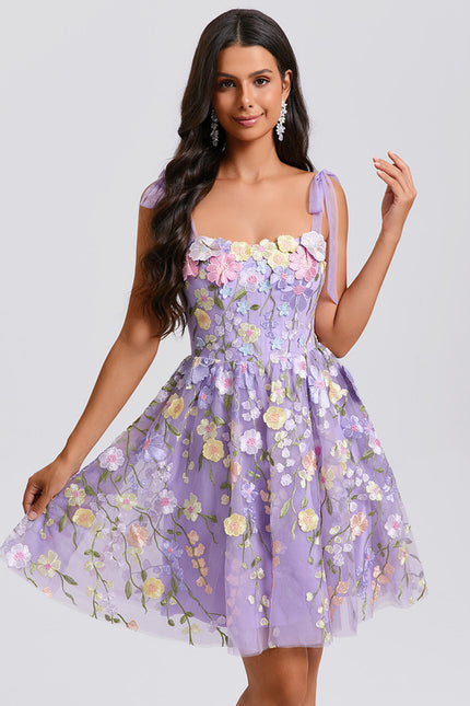 Robe Trapèze Fleurie Lavande - gallery 1