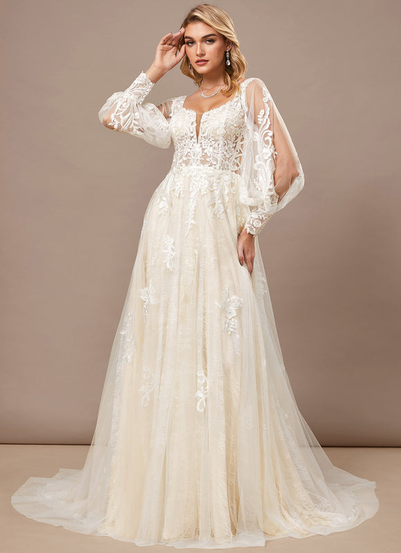 Robe Trapèze De Mariée Éthérée - gallery 2