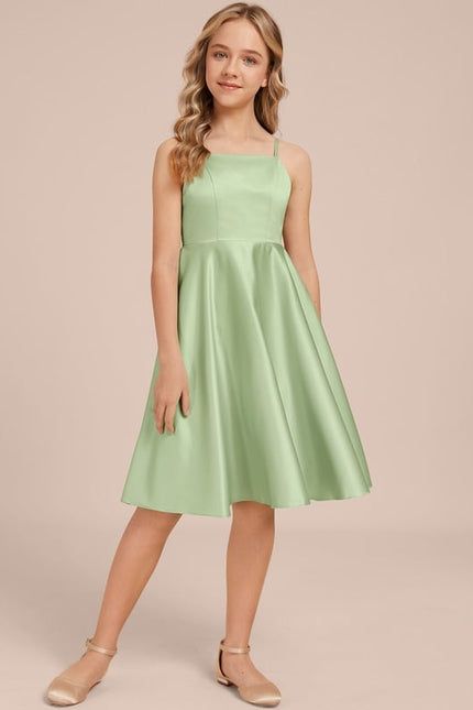 Robe Trapèze Satin Menthe Élégante - gallery 1