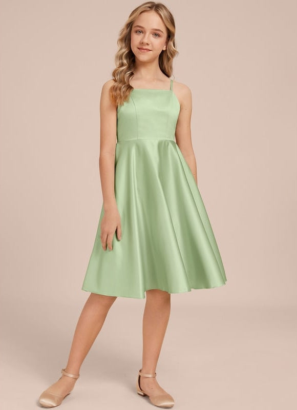 Robe Trapèze Satin Menthe Élégante - gallery 1