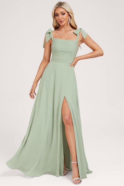 Robe Trapèze Vert Doux Satiné