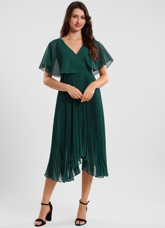 Robe Trapèze Plissée Émeraude - gallery 1