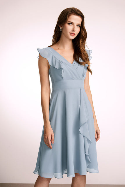 Robe Trapèze Bleu Vaporeux Chic - gallery 4