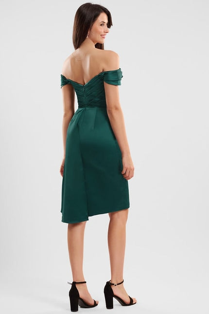 Robe Trapèze Émeraude Satinée Chic - gallery 3