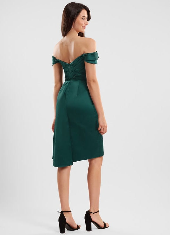 Robe Trapèze Émeraude Satinée Chic - gallery 3