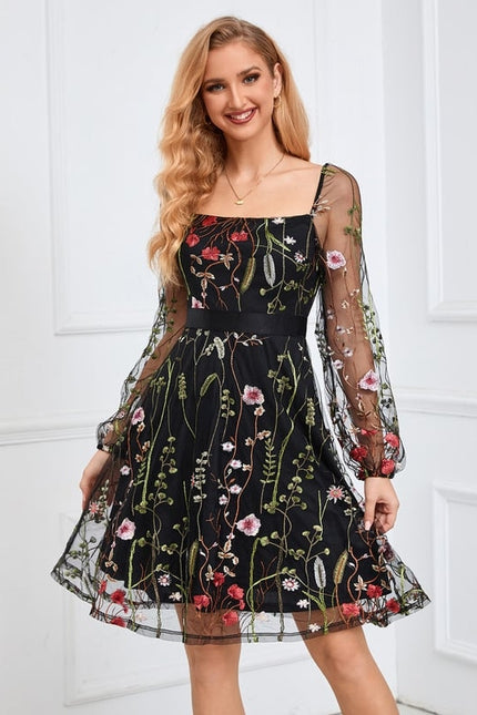Robe Trapèze Floraison Noire - gallery 6