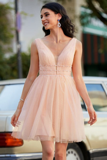 Robe Trapèze Rose Poudré Élégant