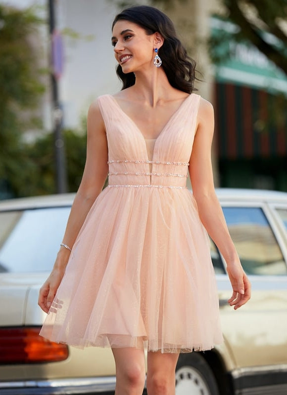 Robe Trapèze Rose Poudré Élégant