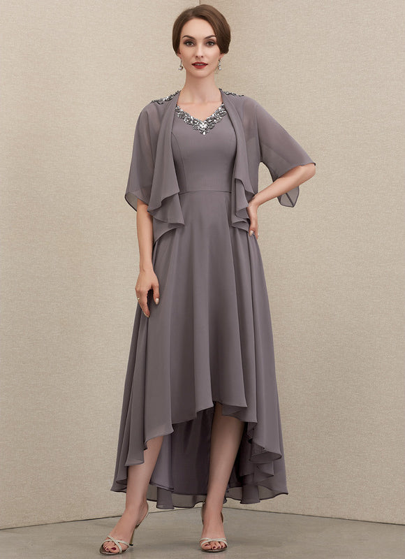 Robe Trapèze Gris Satiné Élégant - gallery 1