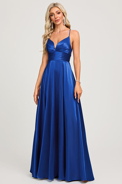 Robe Trapèze Satin Bleu Profond - gallery 3