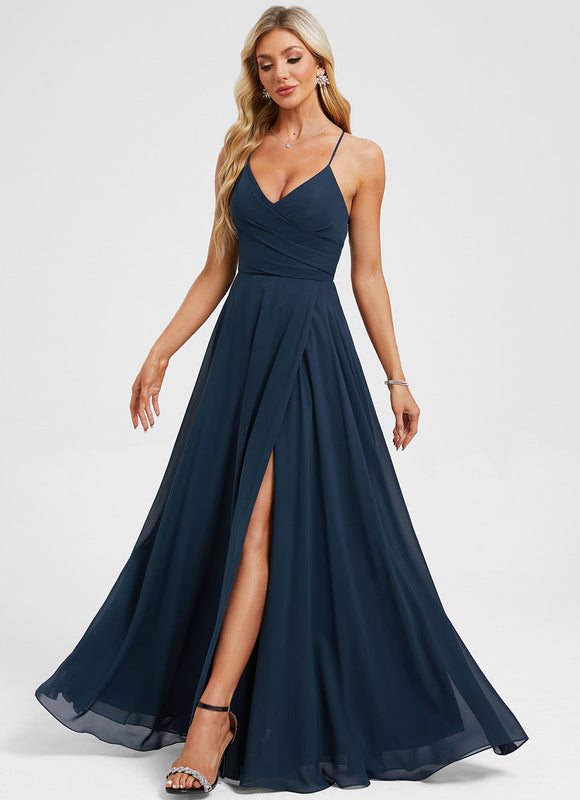 Robe Trapèze Bleu Élégant Longue - gallery 2