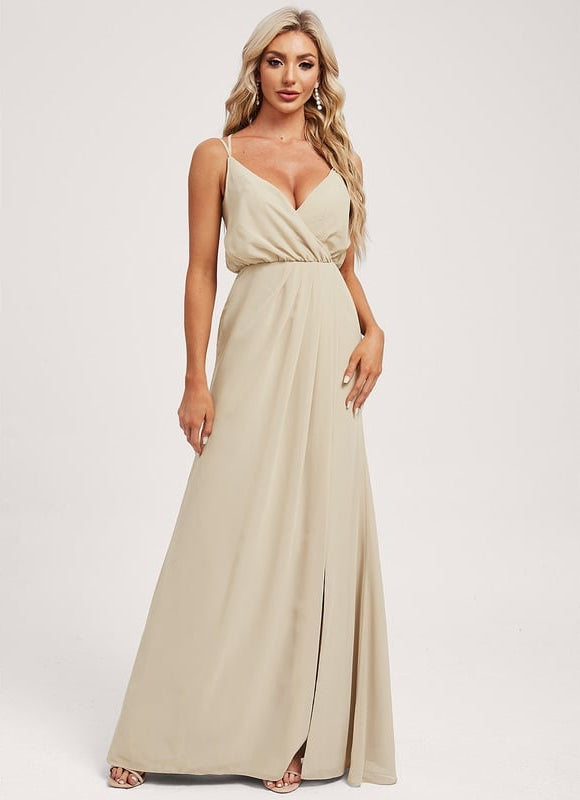 Robe Trapèze Longue Beige Élégante - gallery 2