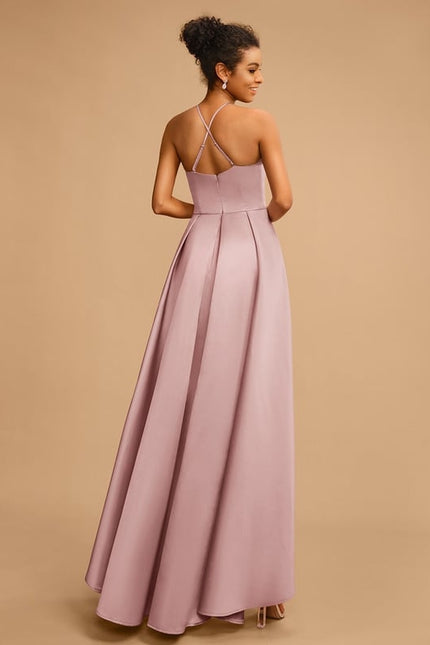 Robe Trapèze Satin Rosé Élancé - gallery 4