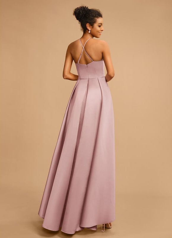 Robe Trapèze Satin Rosé Élancé - gallery 4