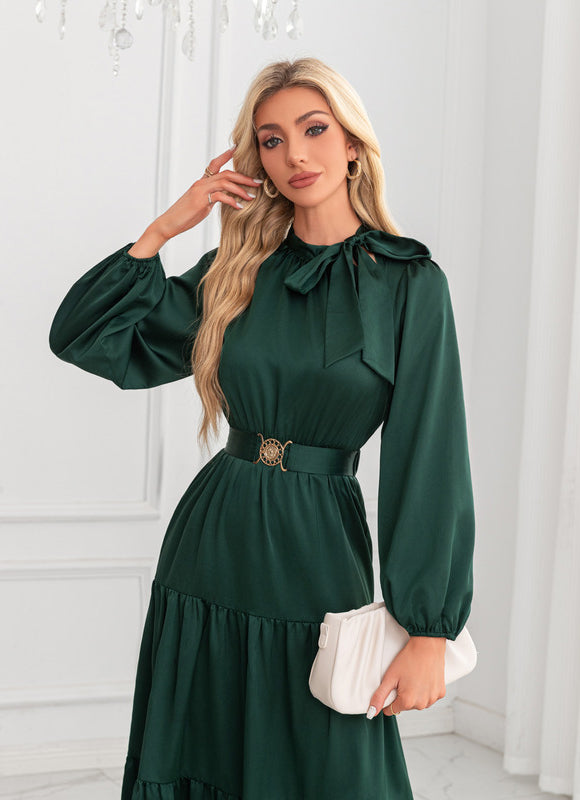 Robe Trapèze Vert Rétro Élégant - gallery 4