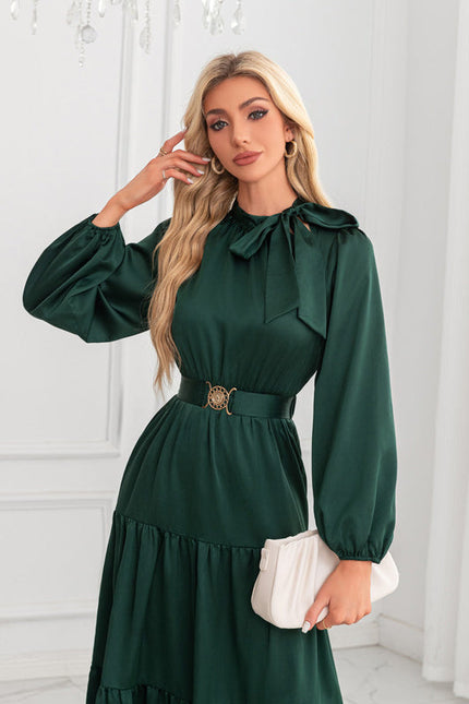 Robe Trapèze Vert Rétro Élégant - gallery 4