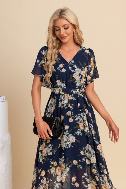 Robe Trapèze Nuit Fleurie Asymétrique - gallery 5