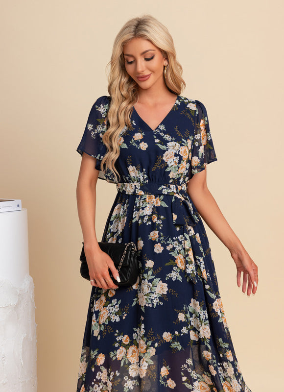 Robe Trapèze Nuit Fleurie Asymétrique - gallery 5