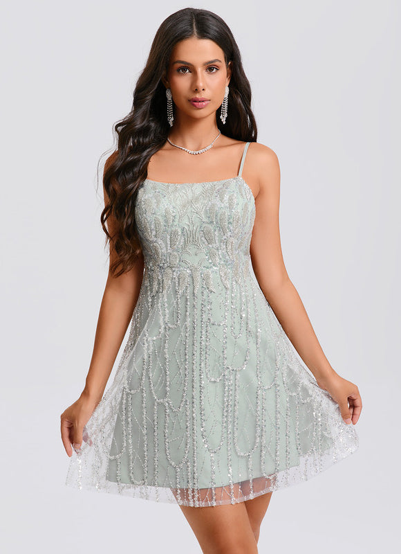 Robe Trapèze Pailletée Menthe - gallery 6