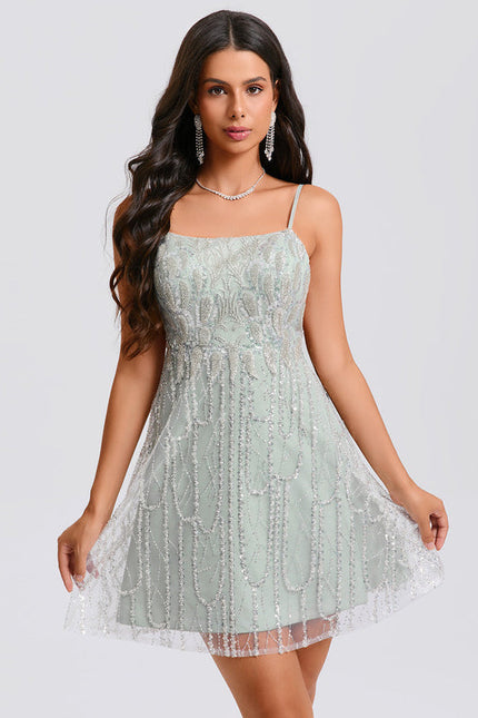 Robe Trapèze Pailletée Menthe - gallery 6