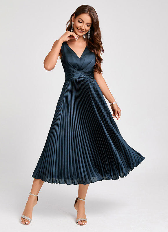 Robe Trapèze Plissée Satinée