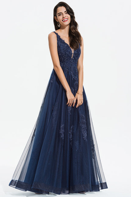 Robe Trapèze Bleu Lumineux Tulle - gallery 2