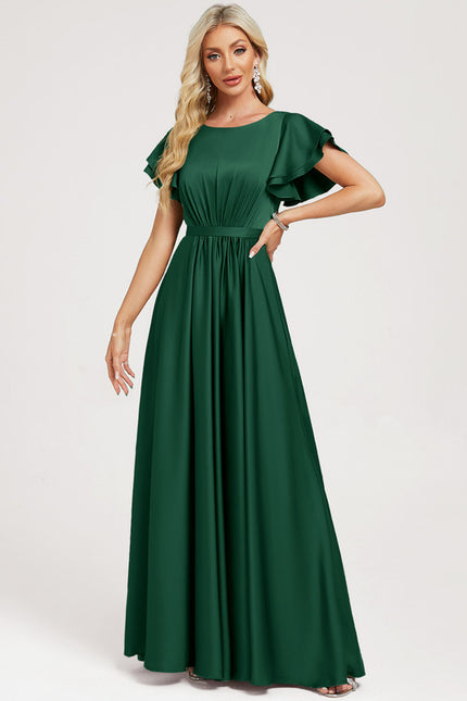 Robe Trapèze Verte Satin Volants