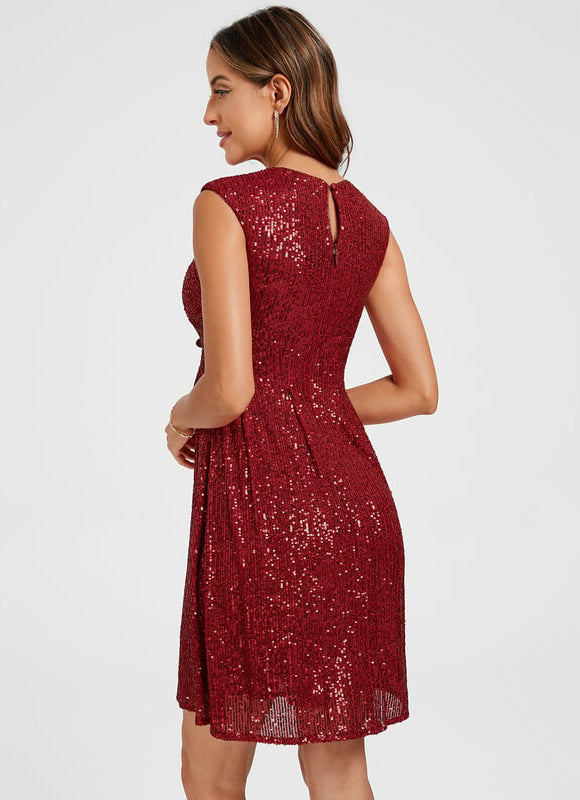 Robe Trapèze Pailletée Cerise - gallery 6