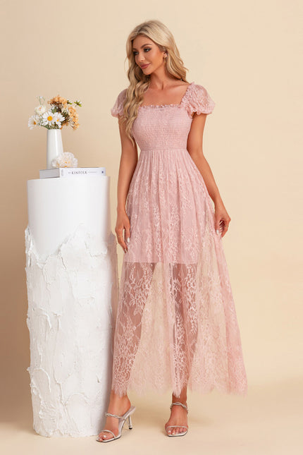 Robe Trapèze Dentelle Rosée - gallery 2